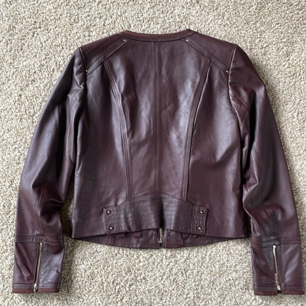 White House Black Market Burgundy Leather Jacket - Picture 4 of 5